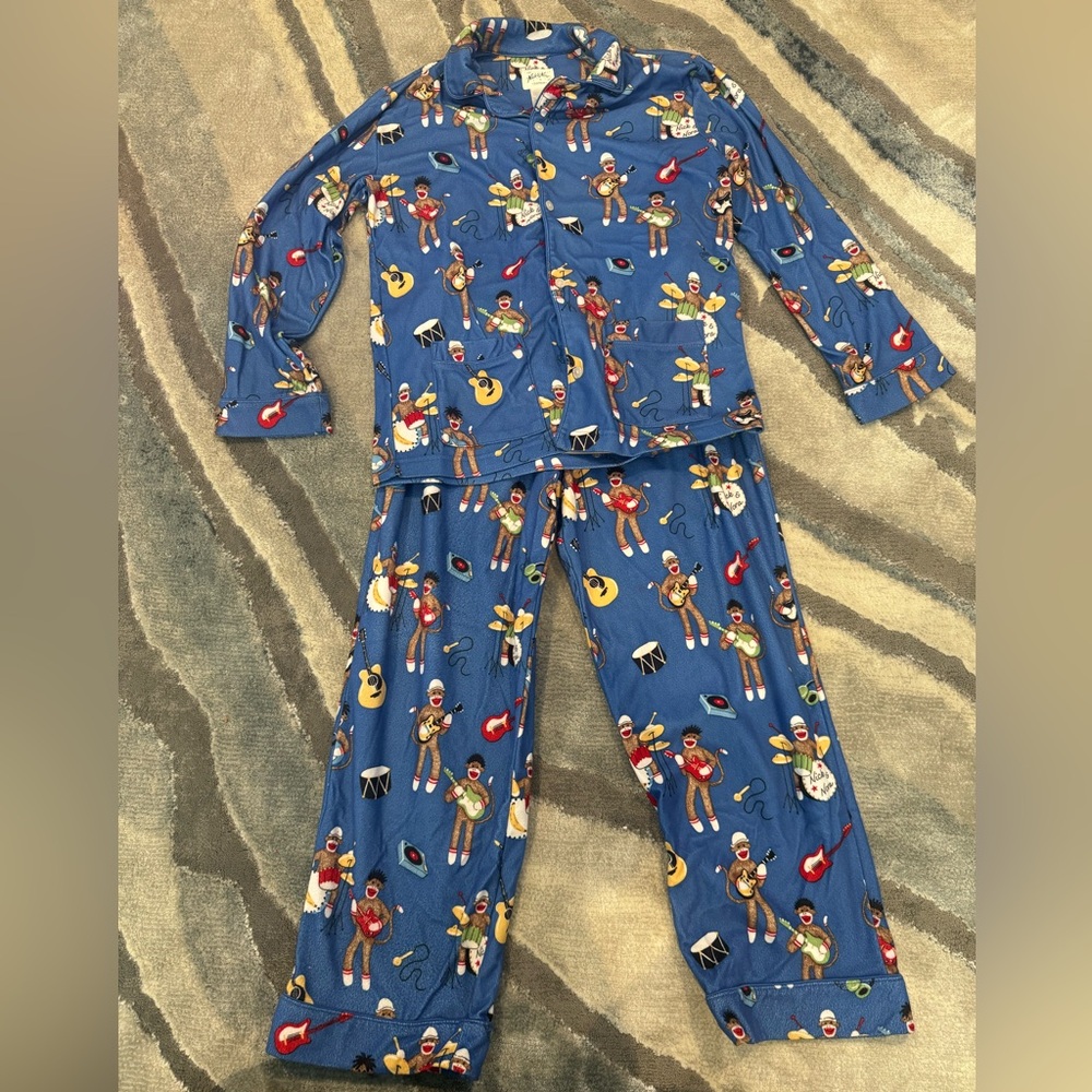 Nick & Nora sock monkey band pajamas size L 12/14